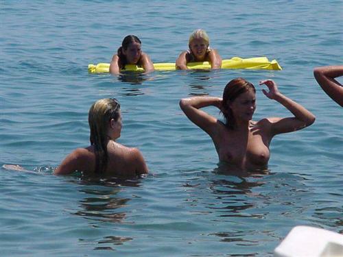 Nudist women in the ocean